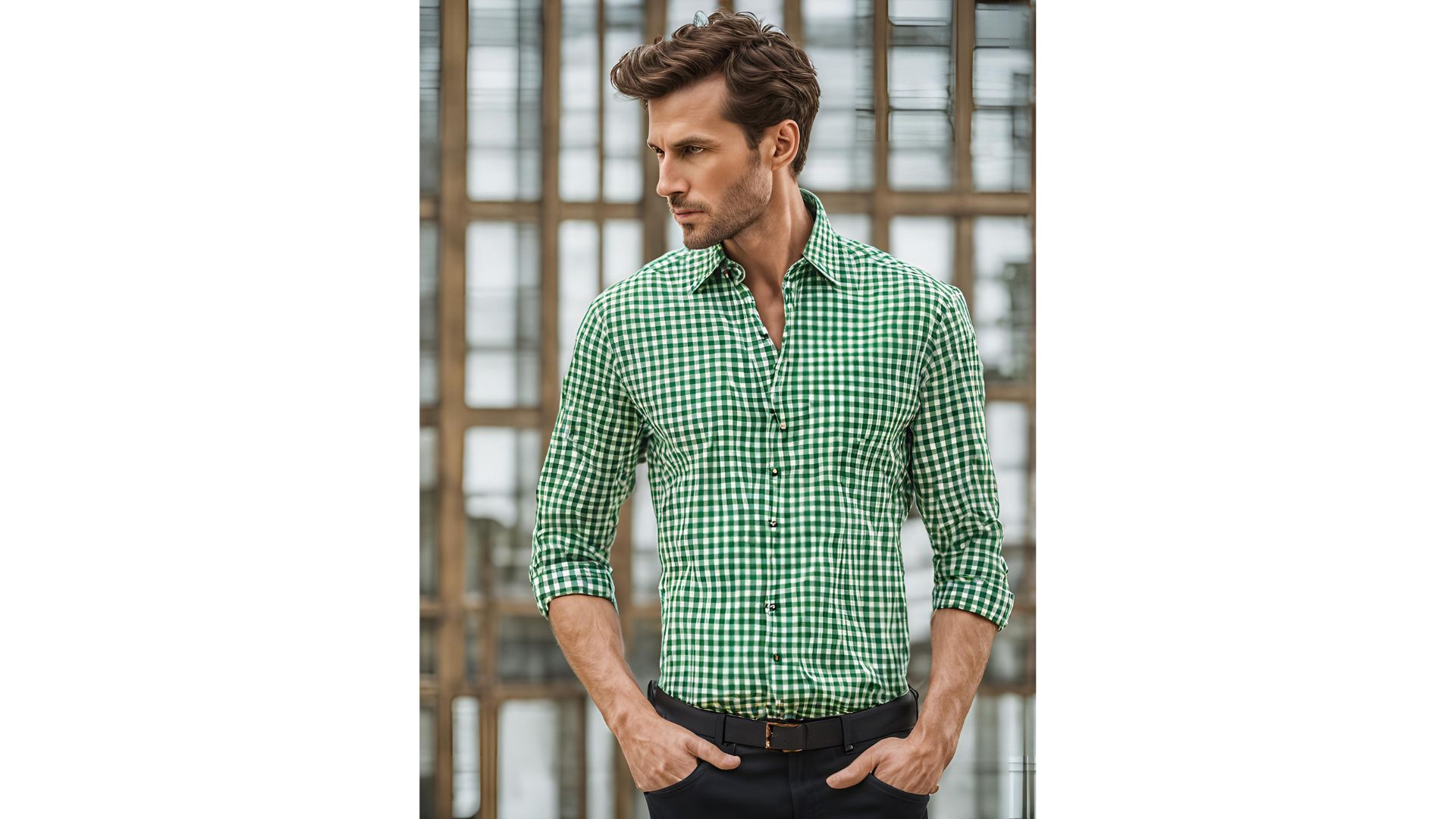 Green and White Check Shirt