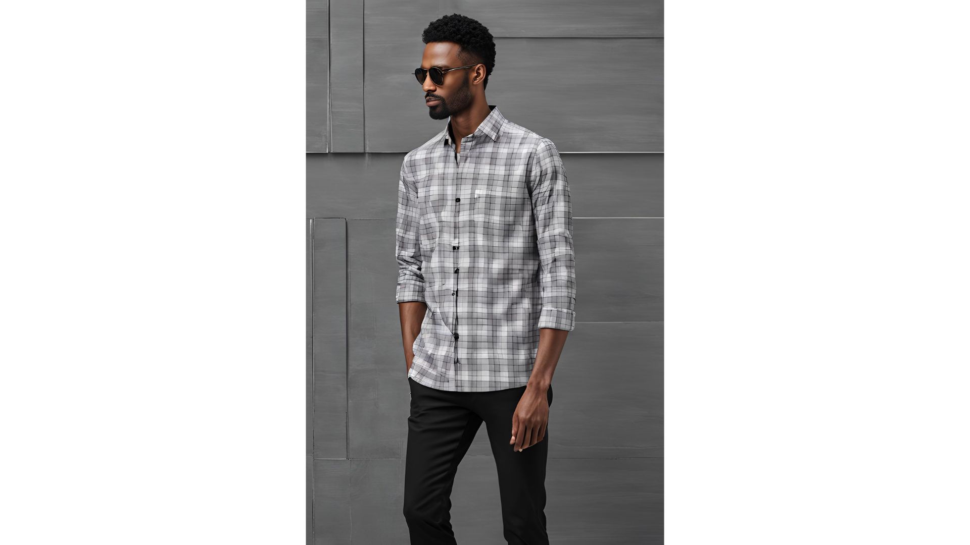 Grey and White Check Shirt